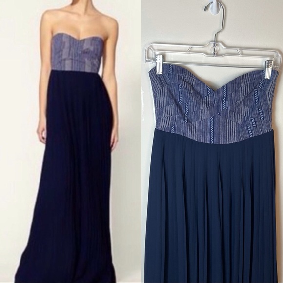 Sabine Dresses & Skirts - SABINE Navy Pleated Strapless Maxi Dress Size S